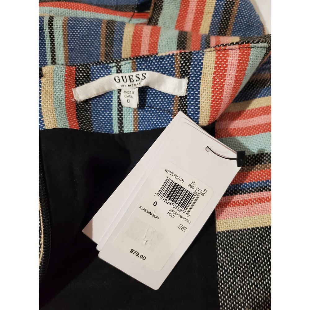 Guess NWT Silas Bordertown Multi Stripe Mini Skirt Womens Size 0 Boho Woven - Picture 9 of 13